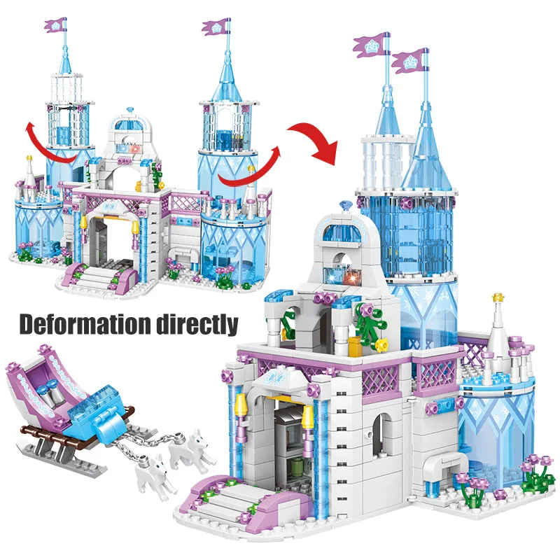 

City Snow Dream Palace Princess House Model Building Blocks Friends Castle Sled Figures Brricks Gifts Toys for Girls