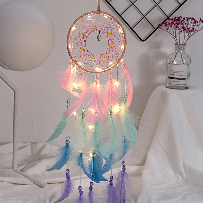 

LED Light Dream Catcher Feathers Car Bedroom Home Hanging Decor Ornaments Craft Hanging Ornament DC120