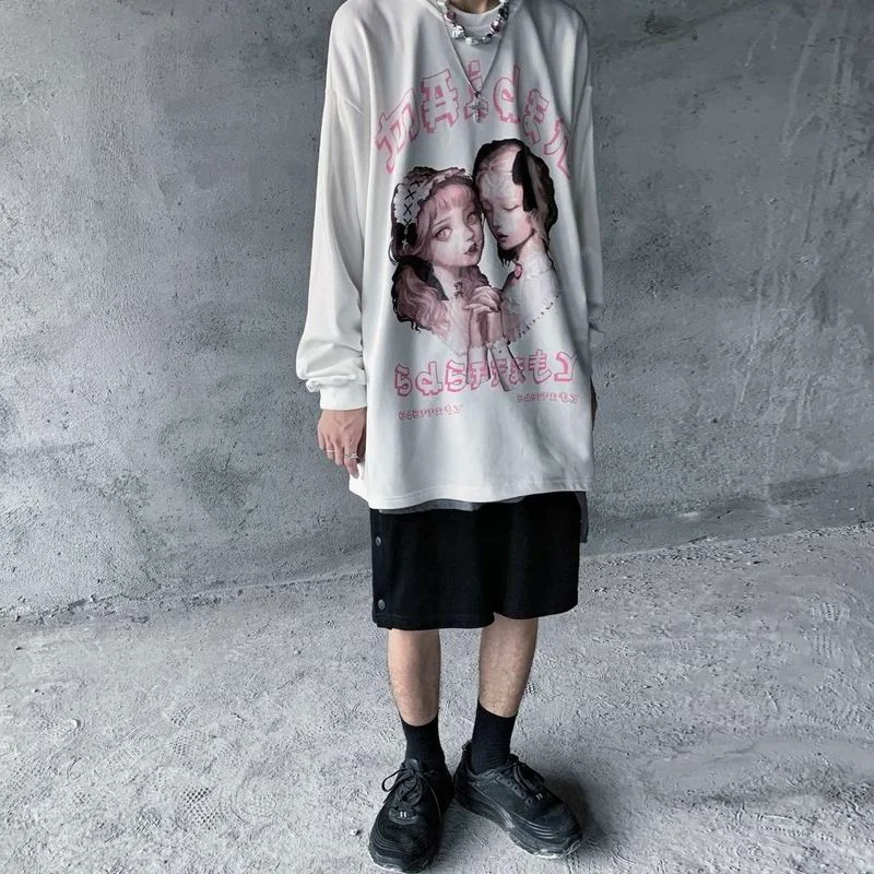 

Korean version of the autumnwinter new Harajuku style anime printed loose sweatshirt men women high street retro ins top tide
