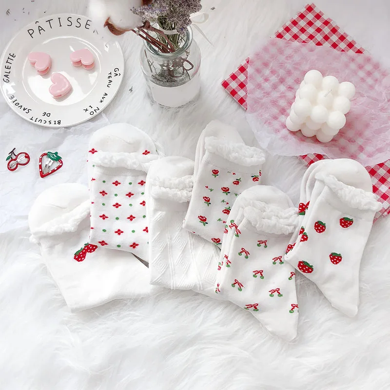 

Lolita Style Cherry socks Flowers Cross Standard Socks Flowers Sweet Socks Princess Socks Strawberry Bubble Mouth Tube Socks