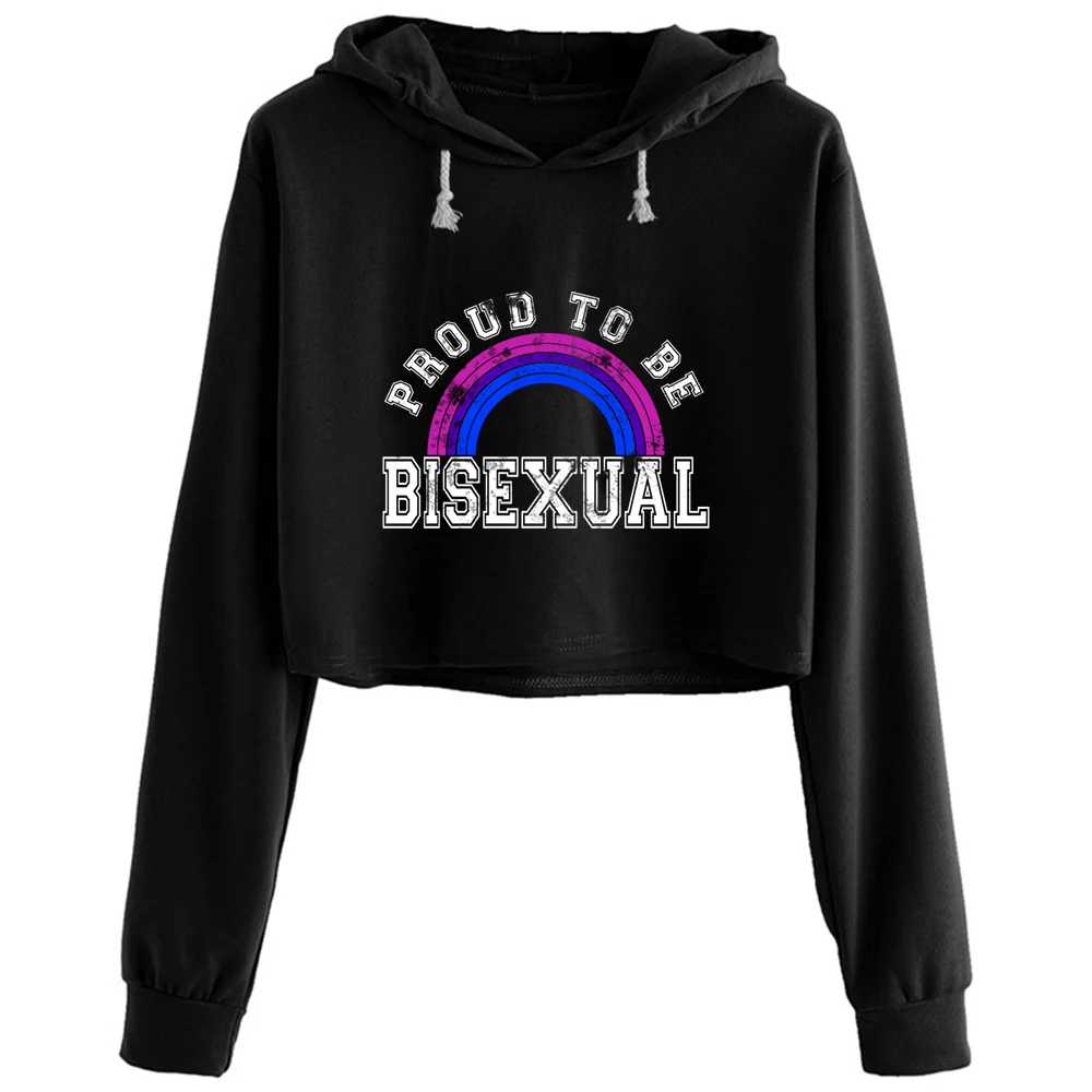 

Proud To Be Bisexual Lgbt Gay Pride Csd Coming Out Crop Hoodies Women Y2k Kawaii Goth Grunge Pullover For Girls