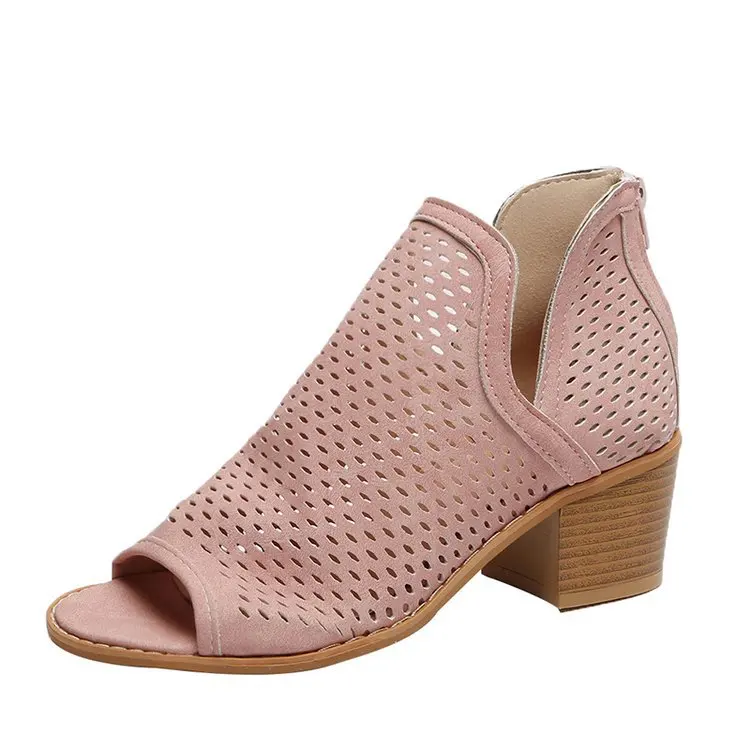 

Women Summer Boots 2019 Hollow Out Ankle Boots for Women Fish Mouth Shoes Thick Heel Ladies Shoes Bota Feminina Plus Size 42 43