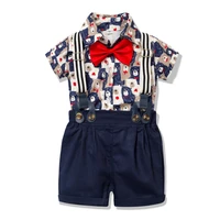 cartoon romper for baby boys toddler clothes suit set summer bow rompers navy shorts 2 pcsset children costume outfits brown
