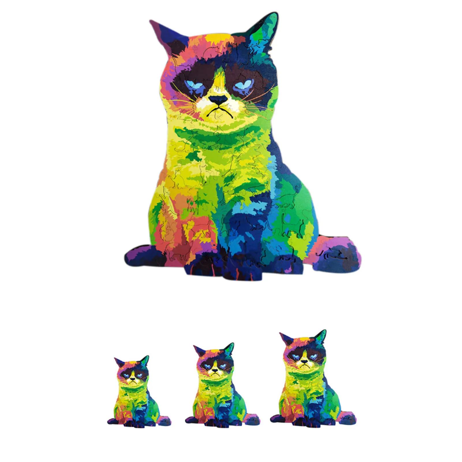 

Adult Kid Wooden Puzzle DIY Mysterious Cat Jigsaw Puzzle Laser Cut Each Piece Is Animal Shaped Puzzles Christmas Gift Collection