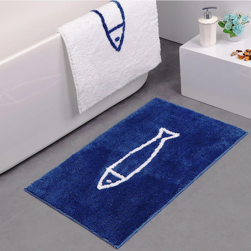 

Rectangular Small Fish Flocking Cartoon Floor Mats Bathroom Absorbent Non-Slip Floor Mats Home Living Room Entrance Carpet