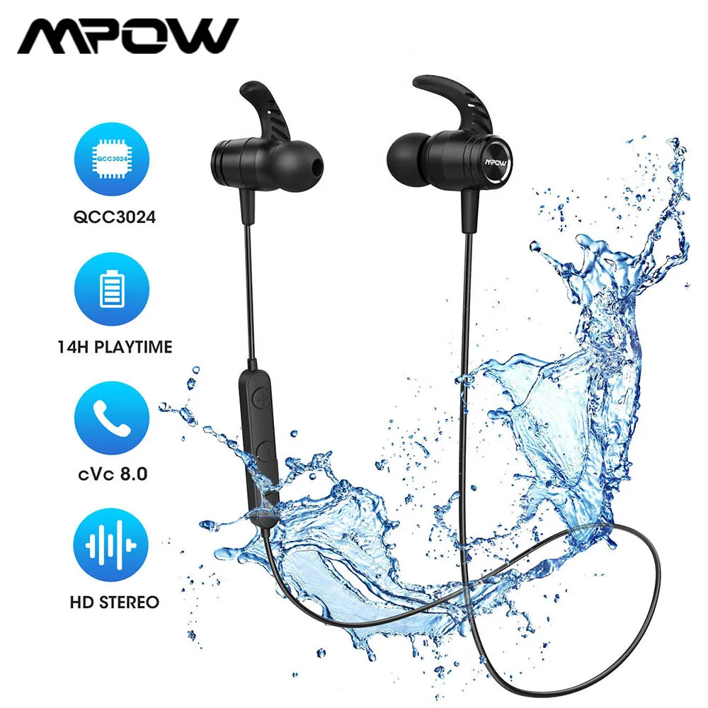 Mpow S10 Pro Bluetooth Sports Earphones IPX7 Waterproof Wireless Earbuds with CVC8.0 Noise Cancelling Microphone & 14H Playtime |