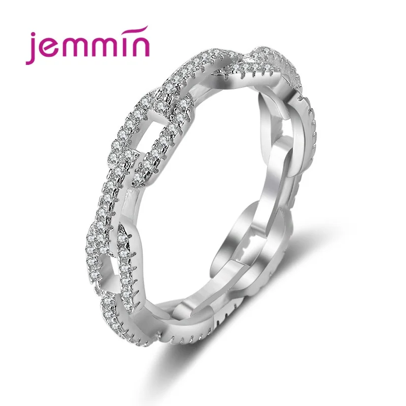 

Real 925 Sterling Silver Geometric Twist Chain Ring for Women Gift Fashion Minimalist Clear CZ Ring Fine Jewelry Accessories