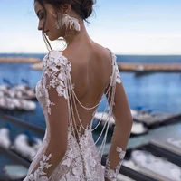 sexy mermaid wedding dresses appliques beads chain backless vestido de noiva gelinlik dubai bridal engagement robe de mariee