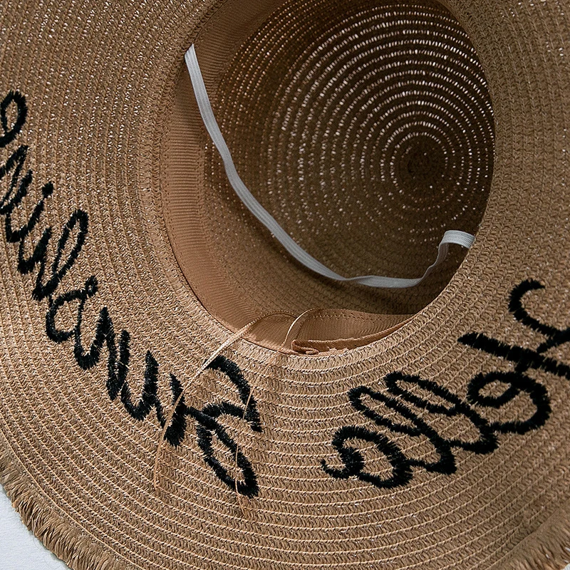 

Summer Fashion Letter Straw Hat Women Sun Bow Wide Brim Beach Panama Outdoor Casual Bow Holiday Hats Caps PJ355