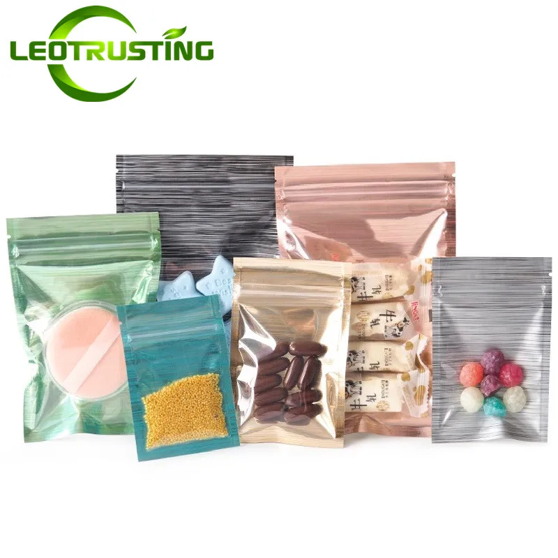 100 шт./лот прозрачный алюминиевая фольга мешки замка застежка молнии прозрачная