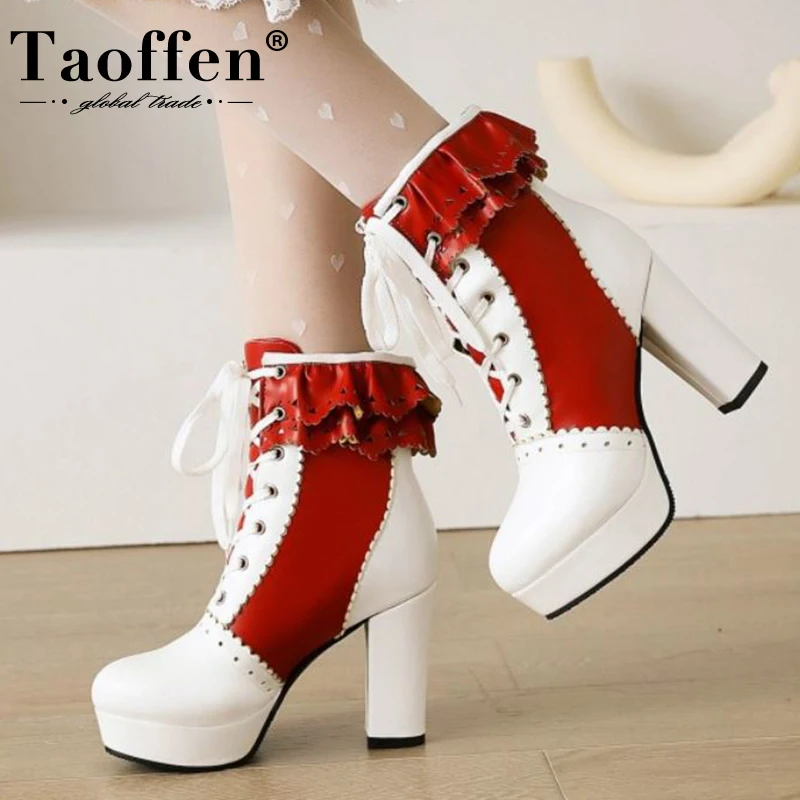 

Женские ботильоны на платформе Taoffen, зимние ботинки размеров 32-43, на толстом высоком каблуке