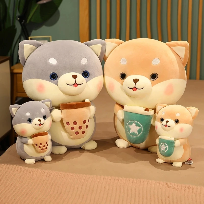 1Pcs Shiba Inu Dog Holding Bubble Tea Cup Plush Toys Cute Tuffed Soft Huggable Animal Boba Pillow Dolls for Girls Birthday Gifts | Дом и сад