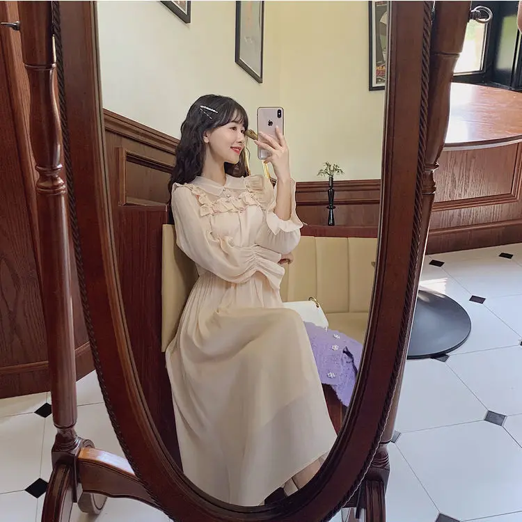 

Fairy Vintage Dress Women French Evening Party Elegant Ruffles Dress Female Long Sleeve Retro One-Piece Dress Korean 2021 Autumn