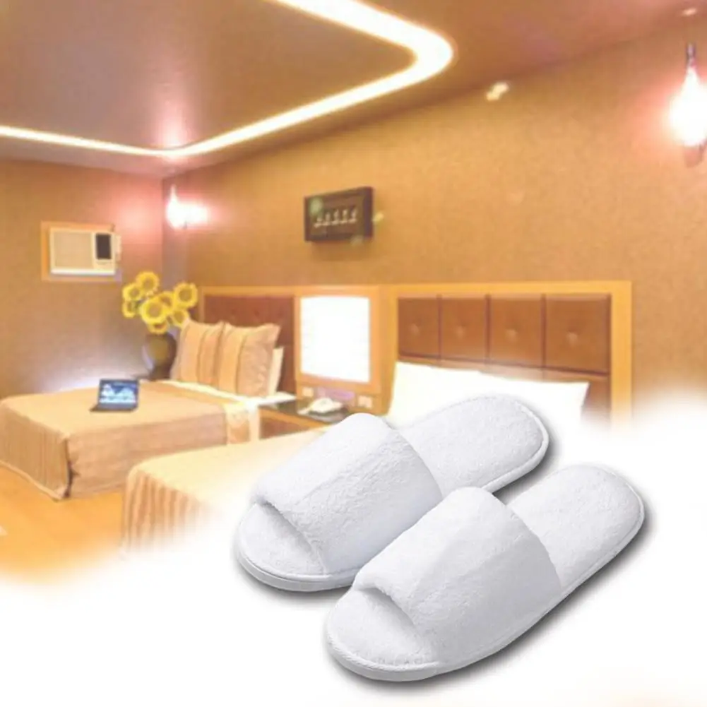 1pair Disposable Travel Hotel Slippers White Towelling Closed Toe Spa Shoes Bathroom Sets Washroom Shower Bath Accessories