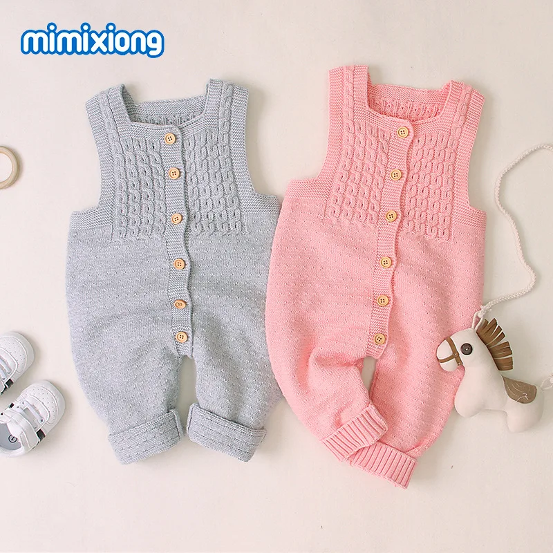 

0-2years Infant Rompes 100% Cotton Baby Girls Baby Boys Jumpsuit Knitted Todder Autumn Winter Outfits KF458