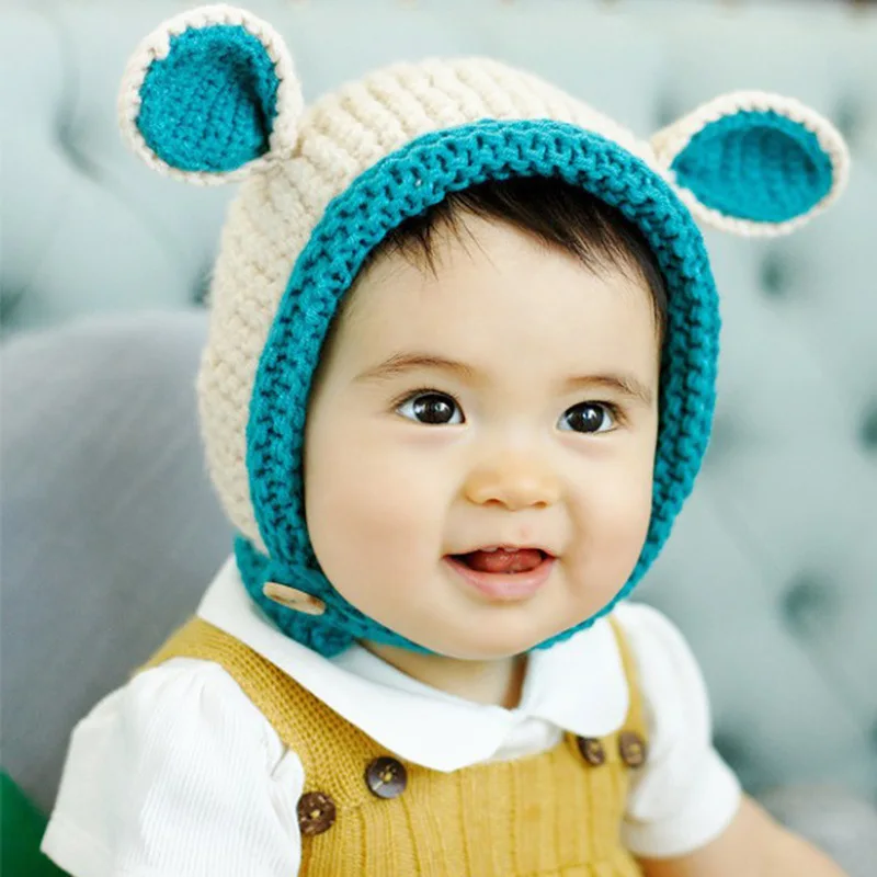 2017 детская вязаная шерстяная шапка ручной работы с ушками Микки Мауса пуловер