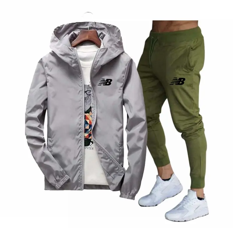 

Spring/Summer 2021 NB Streetwear Outdoor Men's Fitness Sportsuit Fashion Zipper Hoodie Casual Jacket Cotton Men's Pants 2XL