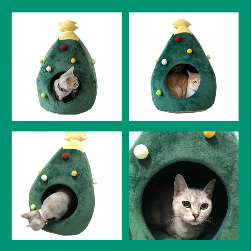 Милая Рождественская елка в форме кошки спальная кровать домик для щенка