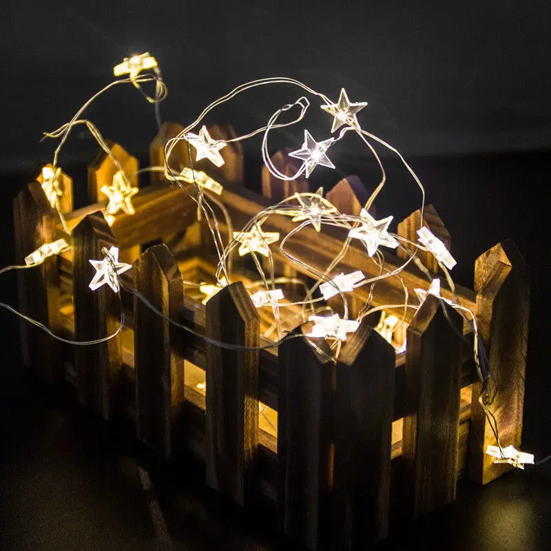 Светодиодный 40 звезда Батарея работает медный провод Светильник Фея светильник