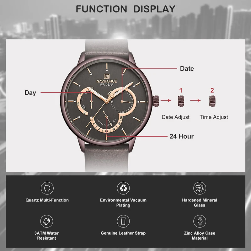 

NAVIFORCE Watch Leather Quartz Men Watches Waterpoof Calendar Mens Wristwatch Top Luxury Brand Relogio Masculino Watch for Men