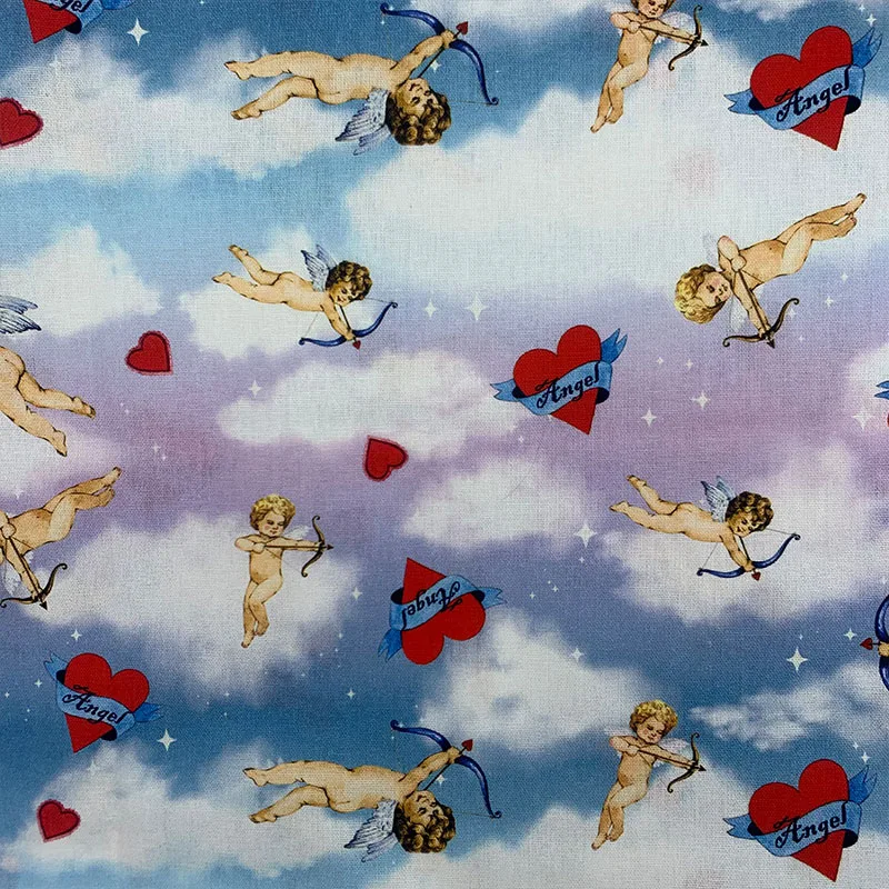 Хлопковая ткань для шитья, с изображением Амура и сердца