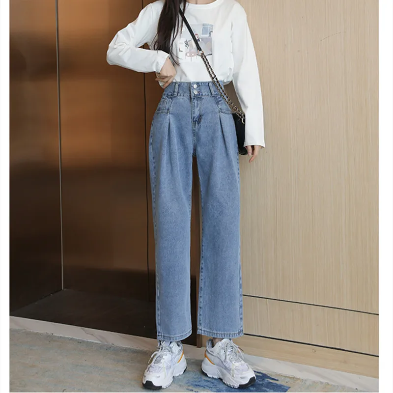 

2021 High Waist Loose Jeans For Women Comfortable Fashion Casual Straight Leg Baggy Pants Mom Jeans Washed Boyfriend Jeans New