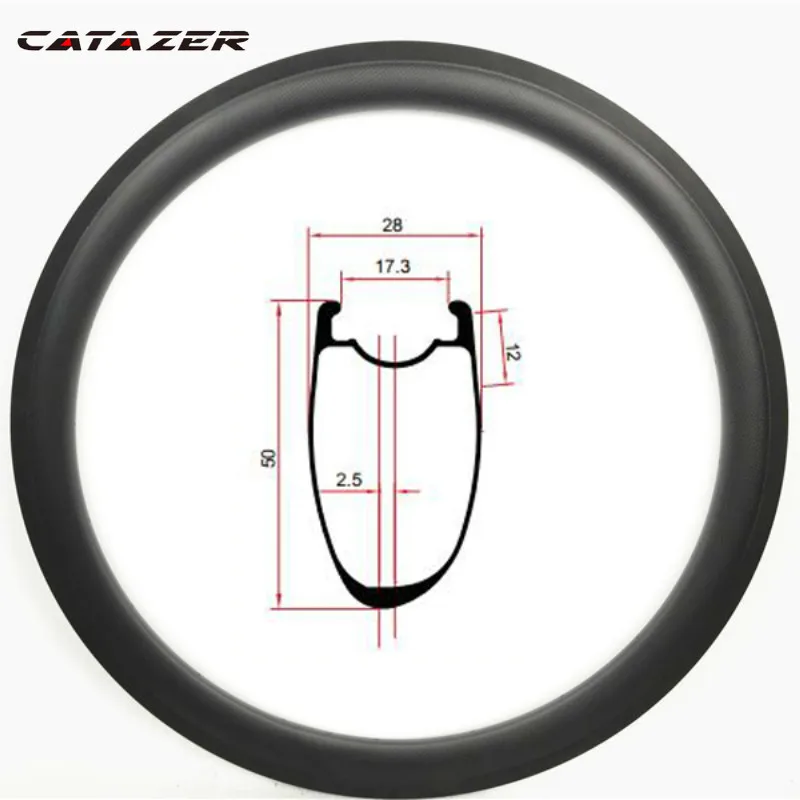 

Asymetric 700C 50mm 700C Carbon Clincher Rim Tubeless Ready Road Bicycle Wheel Rims U Shape Rim Brake or Road Disc Brake
