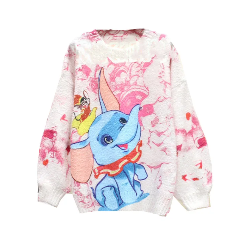 

XUXI Autumn 2020 New Small Flying Elephant Pattern Printing Sweater Fashion Long Sleeve Kniting Large Size Thin Pullovers FZ3341