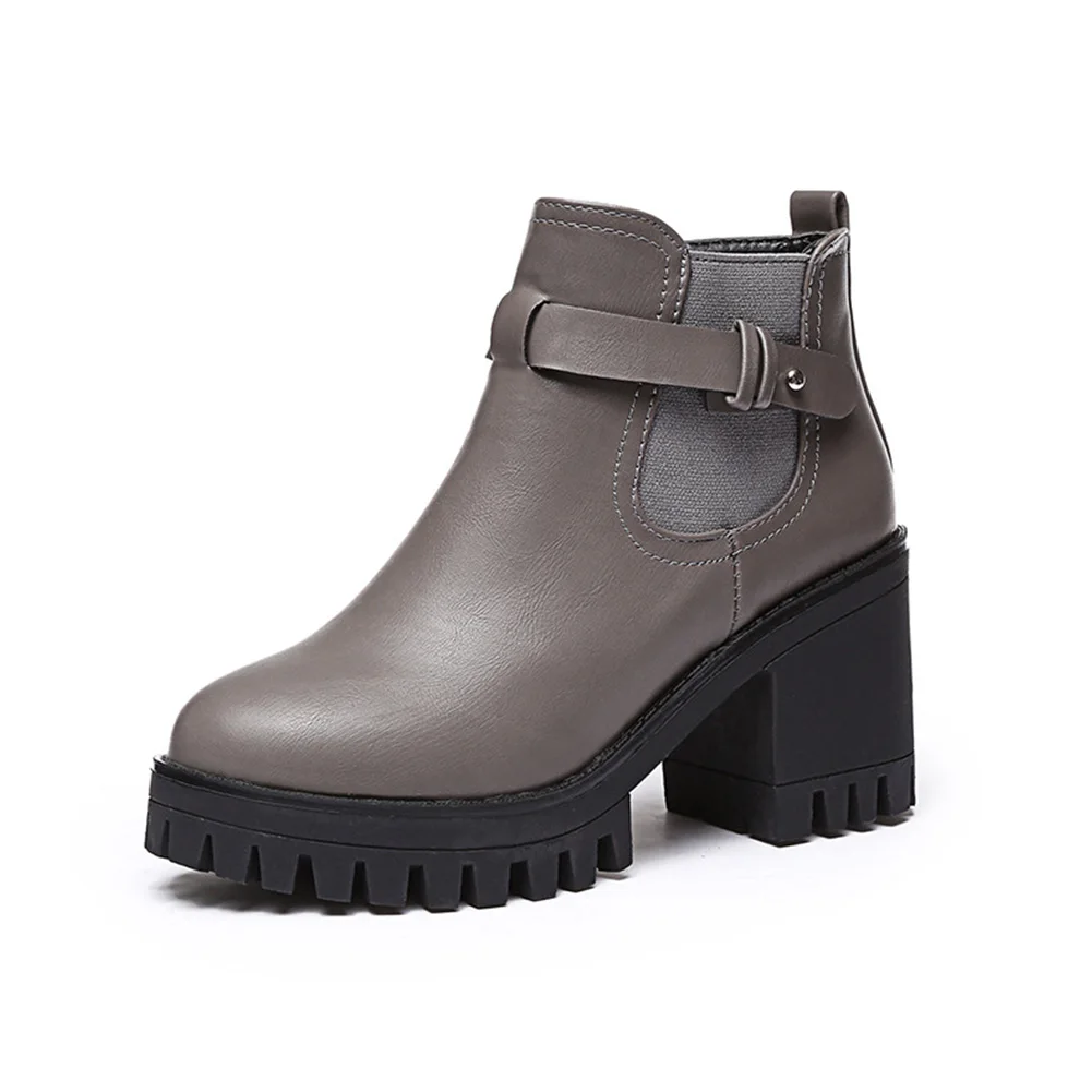 

Women High Heel Fashion Boots Slip-On Zipper PU Elastic Ankle Short Boots