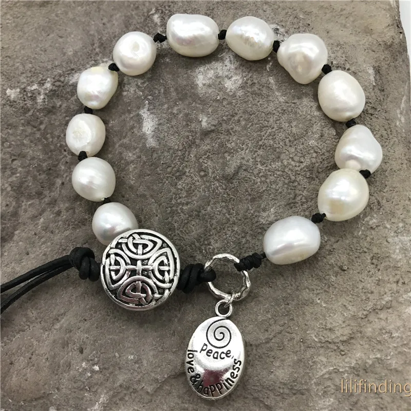 Женский браслет с натуральным жемчугом регулируемой длиной в богемном стиле из