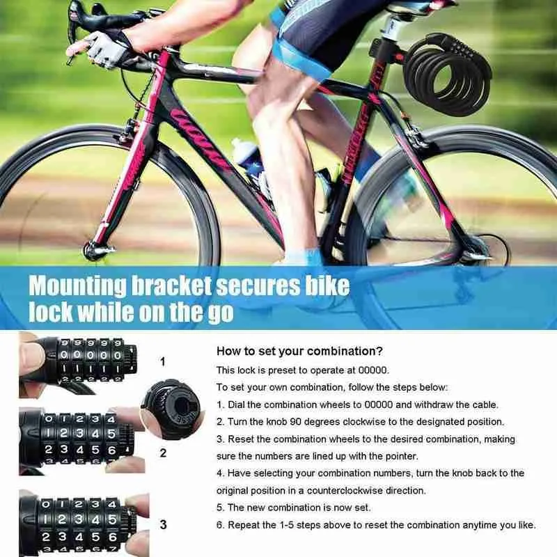 Велосипедный замок с защитой от кражи цветной кодовый для мотоцикла