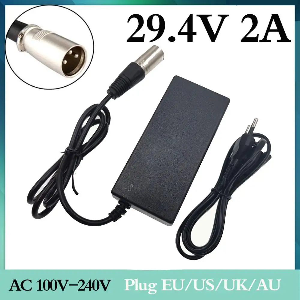 

29.4V 2A Charger for 24V 25.2V 25.9V 29.4V 7S lithium battery pack 29.4V recharger e-bike charger EU/AU/US Plug XLRM Connector