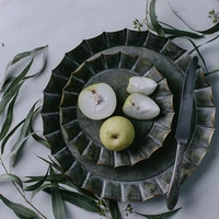 unique floral rim handcrafted vintage antique metal tray ribboned round iron tray rustic retro tray dessert bread plates dishes