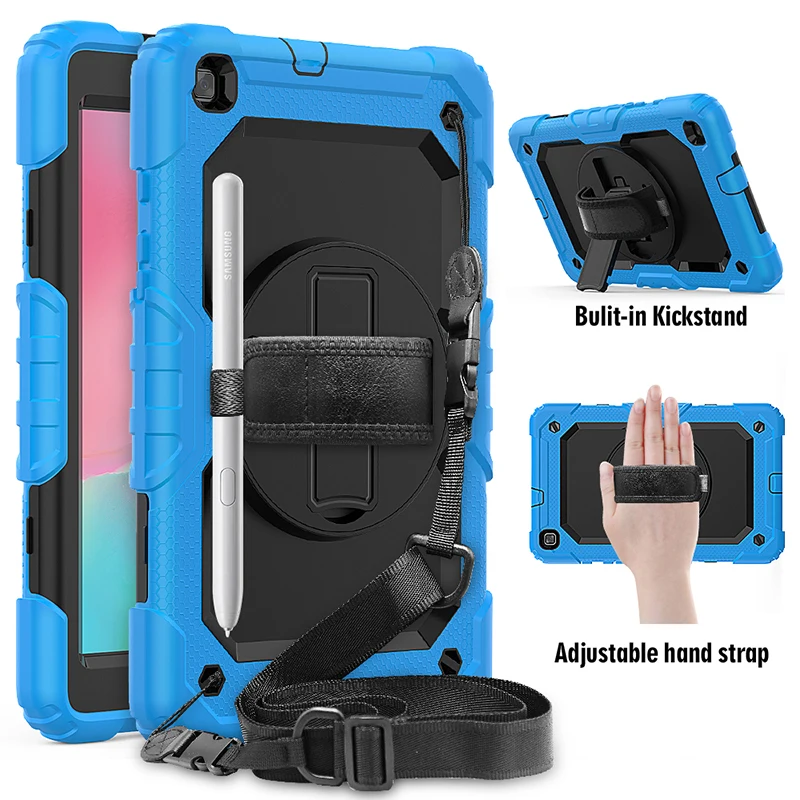 

360 Rotation Silicone Case for Samsung Galaxy Tab A 8.0 Case 2019 T290 T297 T295 Shockproof Cover with Shoulder Strap Kickstand