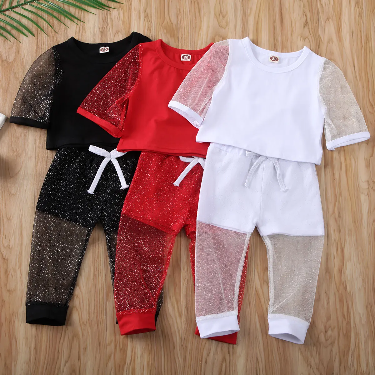 Комплект из топа и брюк для девочек с кружевом|Комплекты одежды девочек| |