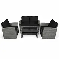 Patiojoy 4PCS Patio Rattan Furniture Set Sofa Table Storage Shelf Black Cushion  HW67841ADK+