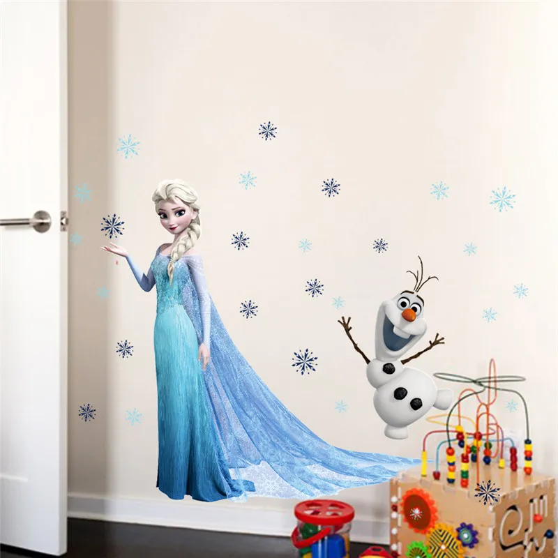 

Lovely Olaf Elsa Queen Snowflakes Frozen Wall Sticker For Kids Room Decoration Cartoon Home Decal Anime Mural Art Movie Poster