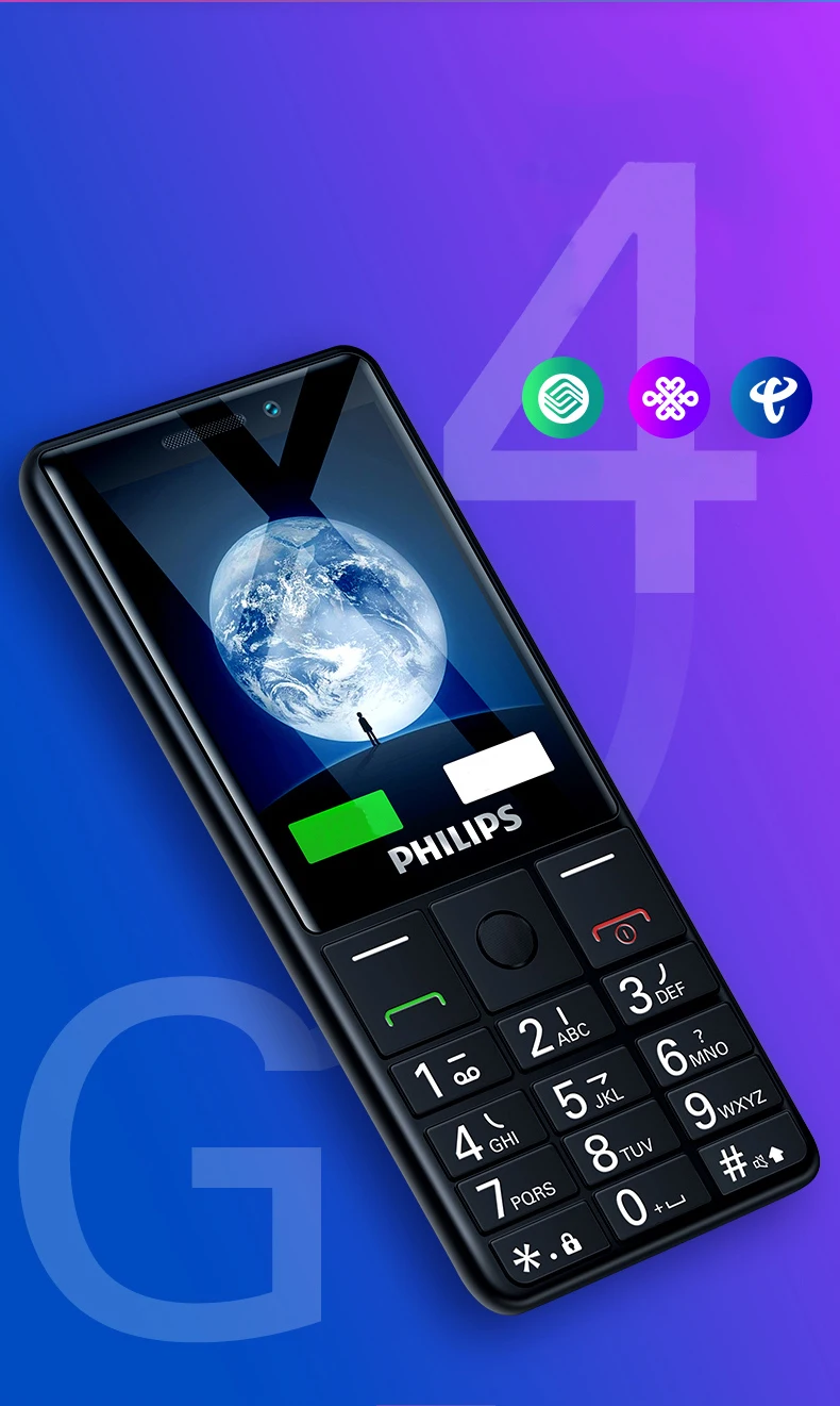 Philips E289 2,4 дюймов 1700 мАч Батарея Одна камера 4 Гб ПЗУ Поддержка карты памяти Dual SIM 4G старый человек клавиатура телефон