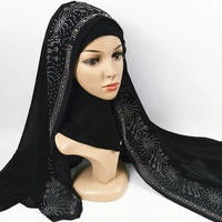 2020 new muslim chiffon hijab with diamonds head scarves for ladies islamic shawl hijabs foulard arab wrap turban scarf