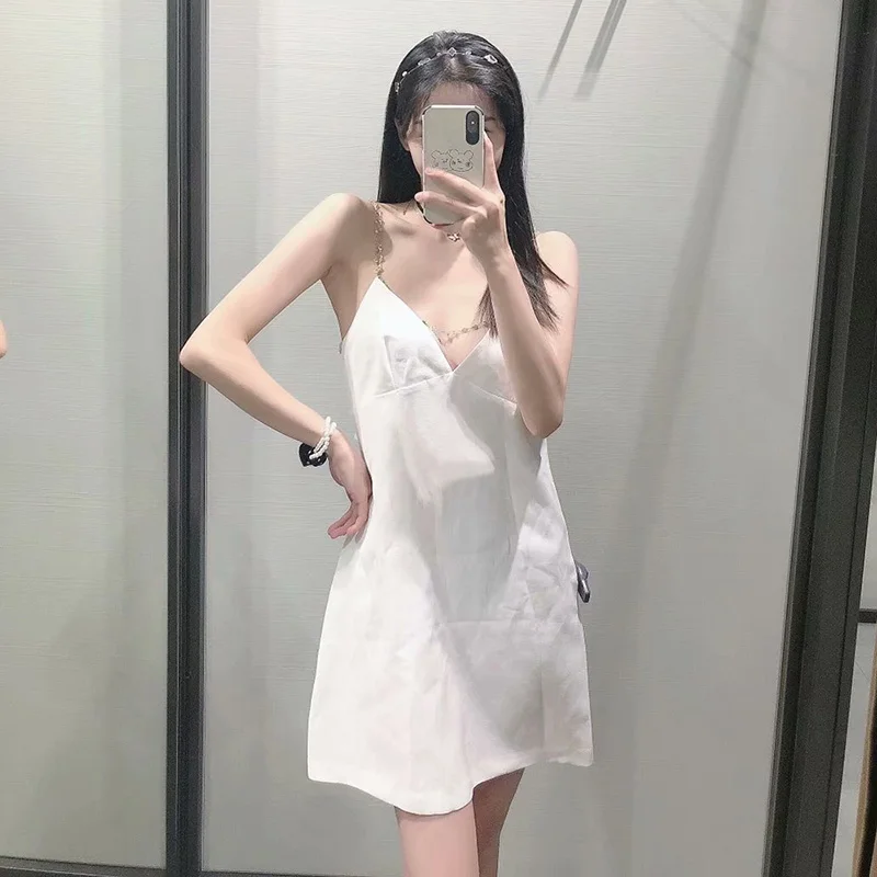 

XEASY Za 2021 White Dress Women Rhinestone Strappy Short Woman Dresses Backless Slip Sexy Party Dresses Mini Summer Dress