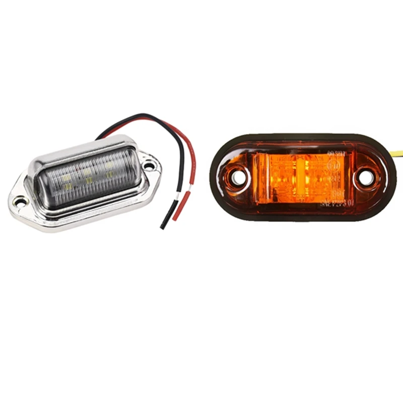 

12V / 24V 2 LED Side Marker Lights Lamp for Car Truck Trailer E-Marked Amber & 12-24V 6 LED Number License Plate Light