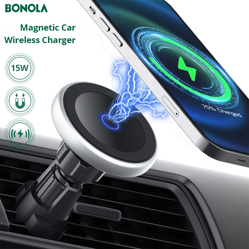 bonola magnetic car wireless charger for iphone 12 13 pro 11 fast wireless charging car phone holder for samsung s21s10note 20 free global shipping