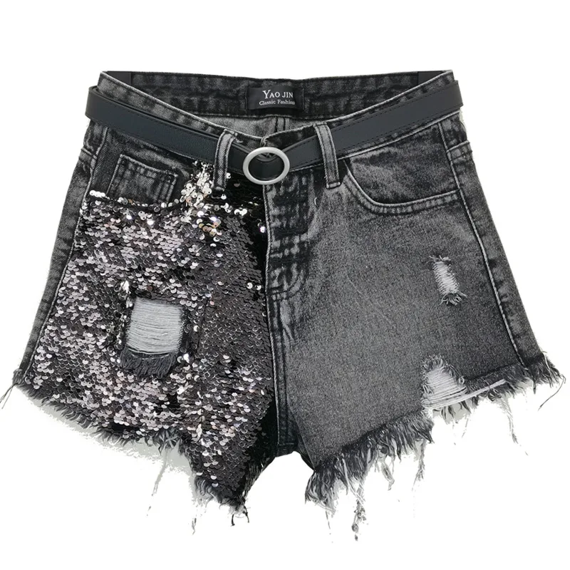 

DEAT Micro Pants Hot Pants Heavy Sequins Broken Holes Raw Edge High Waist Denim Shorts New Fashion Tide 2021 Summer GD899