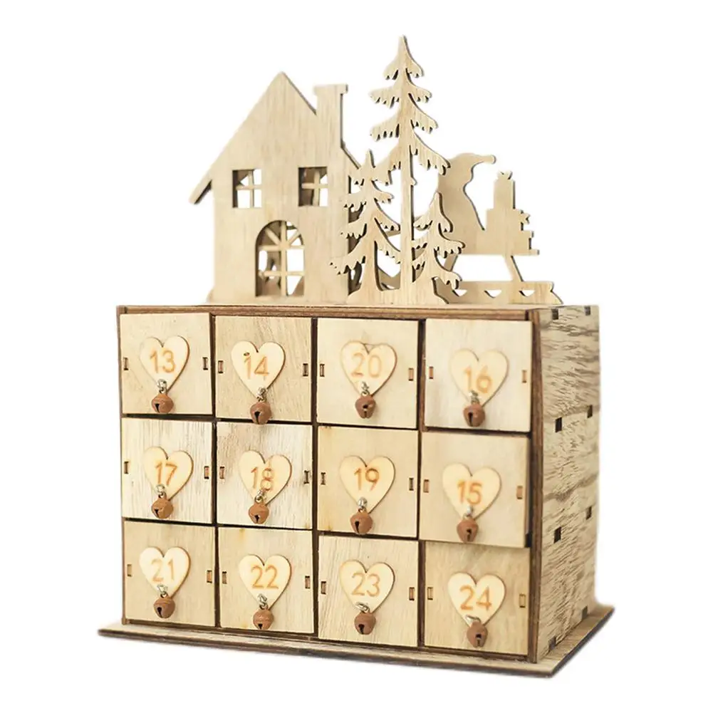

Elk Deer Wooden Christmas Countdown Calendar Wooden House Xmas Party Decor Advent Calendar 24 Storage Drawers