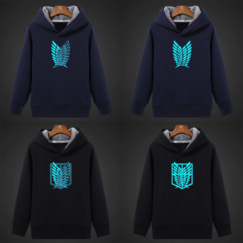 

Anime Attack on Titan Wings Fluorescent Luminous Men's Hoodies Thick Winter Fleece Warm Jackets Hooded Casual Coat Sweatshirt