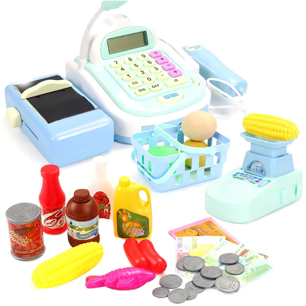 Симулятор рынка кассового аппарата набор еды звуковой светильник дети ролевые