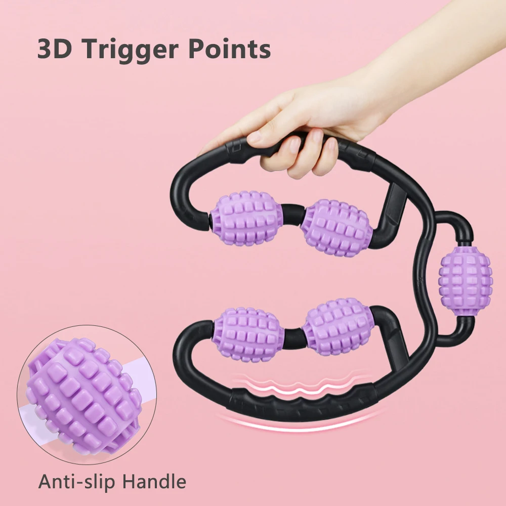

U Shape Face Lift Tool Trigger Point Massage Roller for Arm Leg Neck Muscle Tissue for Fitness Gym Yoga Pilates Sports 4 Wheel
