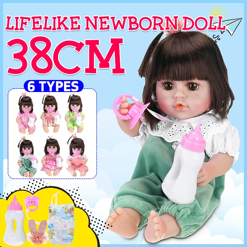 

38cm Baby Silicone Newborn Realistic Drinking Water Pee Vinyl Body Doll Lifelike Baby Doll Newborn Bathe Toys For Girls