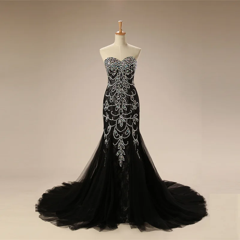 Роскошные бисерные черные вечерние платья длинное торжественное платье женское