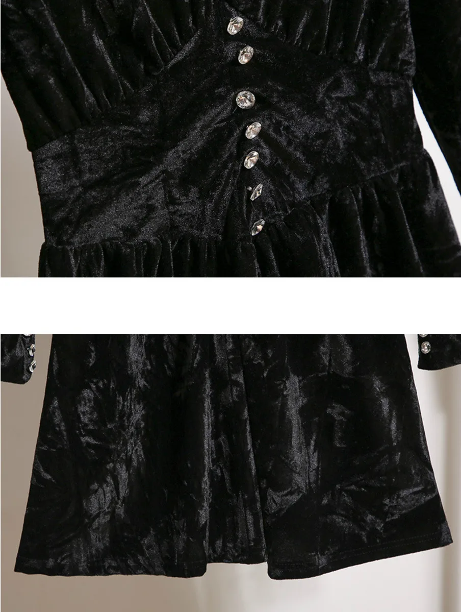 

BacklakeGirls 2020 Black Velvet Dress Women V-neck Long Sleeve Black Plus Size Short A-Line Sexy Party Night Woman Dress Elegant